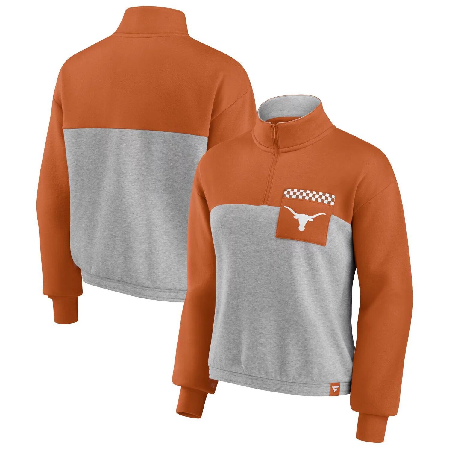 

Женская куртка Fanatics с логотипом Texas Orange/Heathed Grey Texas Longhorns с боковой линией и боковой линией с молнией на четверть Fanatics