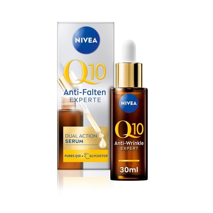 

NIVEA Anti-Age Serum с Q10 уменьшает морщины и предотвращает их образование Укрепляющая сыворотка для лица с Glycostop Q10 Anti-Wrinkle Expert Dual Action Serum 30 мл