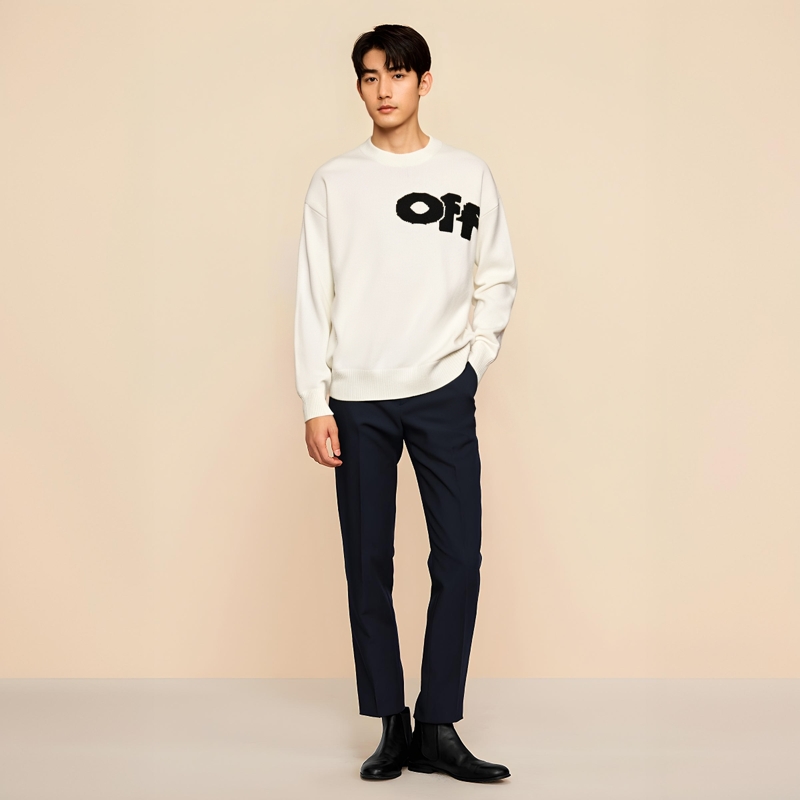 Свитер с интарсией логотипа OFF-WHITE, бежевый — фото 3