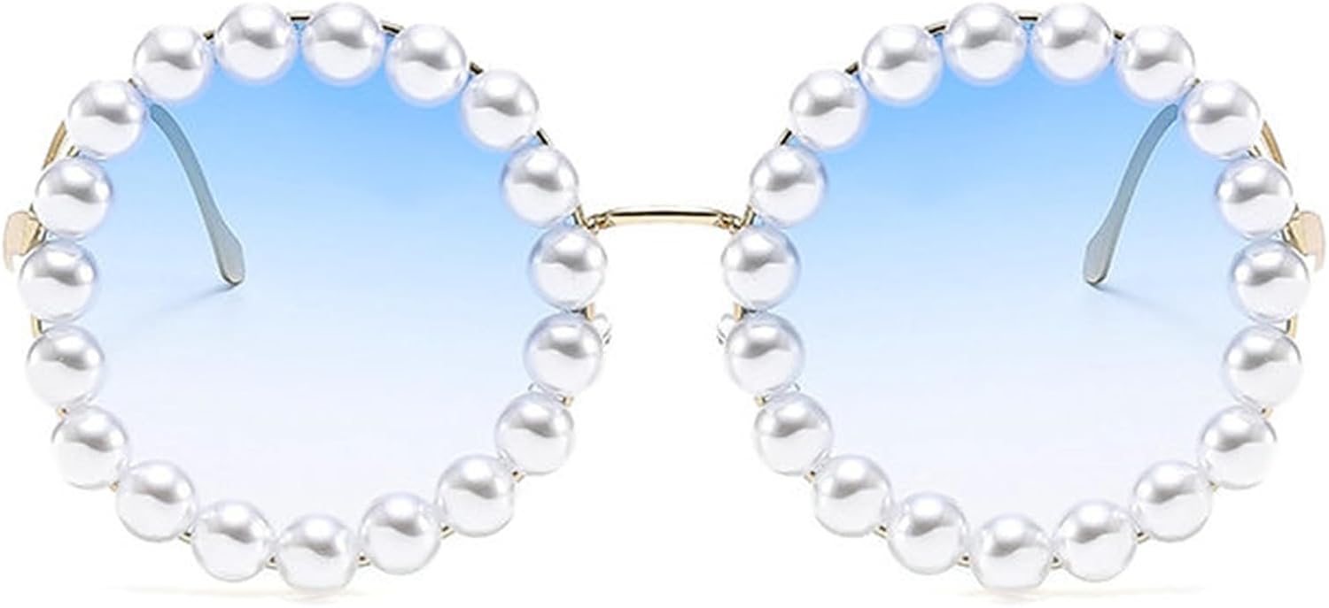 

Солнцезащитные очки Willochra Luxury Pearl Decoration Bling Candy color для женщин, модные, в металлической оправе, овальной формы, с жемчужным блеском, защита от ультрафиолета UV400, Blue