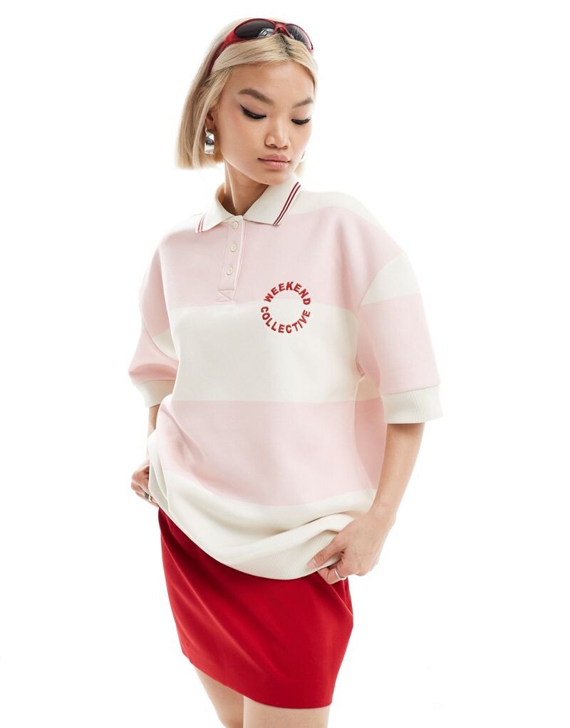 

Рубашка-поло в розовую полоску ASOS DESIGN Weekend Collective ASOS