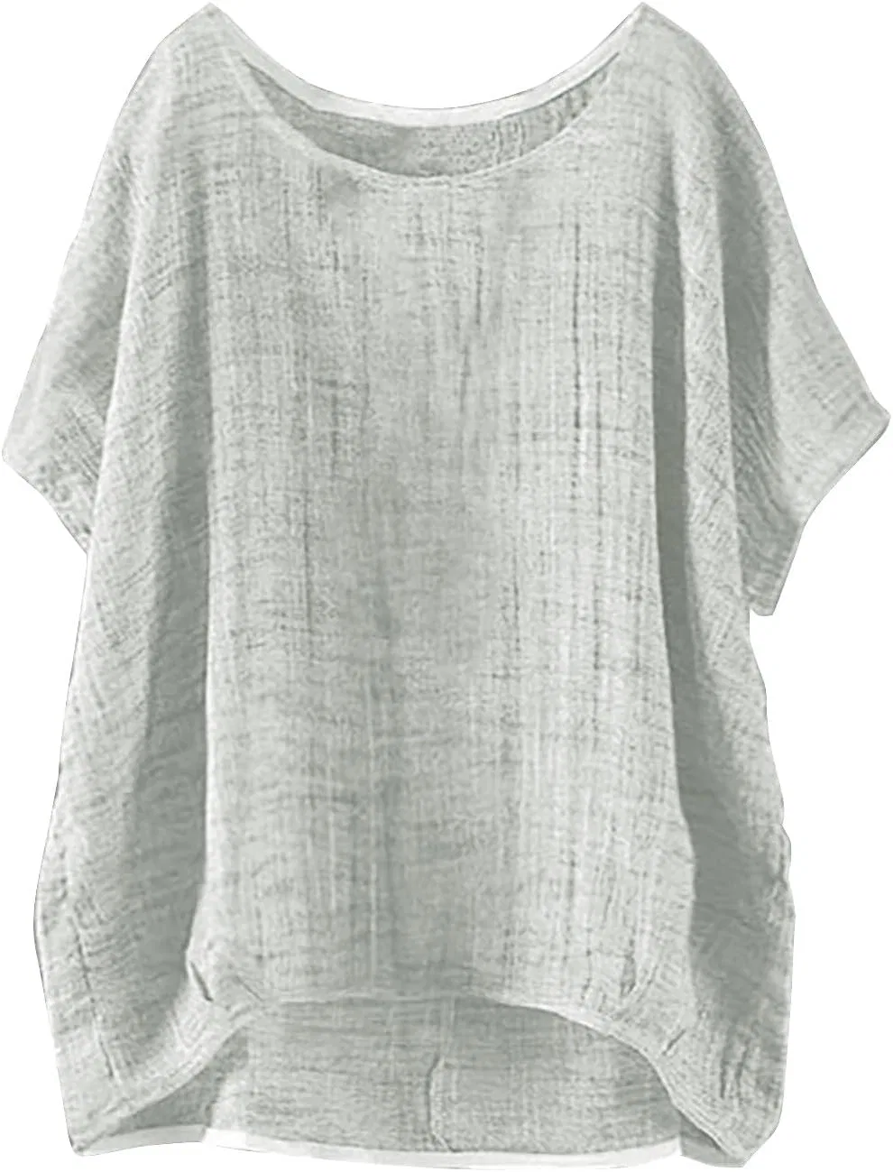 Блуза с коротким рукавом, круглым вырезом, свободного кроя, Linen, серый