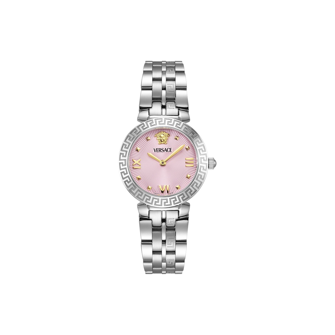 

VERSACE Классические наручные часы Fretwork Stud Collection с кварцевым механизмом, синий циферблат 32 мм, женские