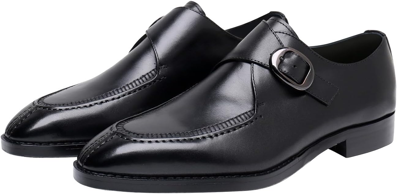 

Мужские кожаные лоферы Santimon с монк-ремнем, прошивка Блейк, официальная обувь для делового стиля, туфли под смокинг для мужчин, черный