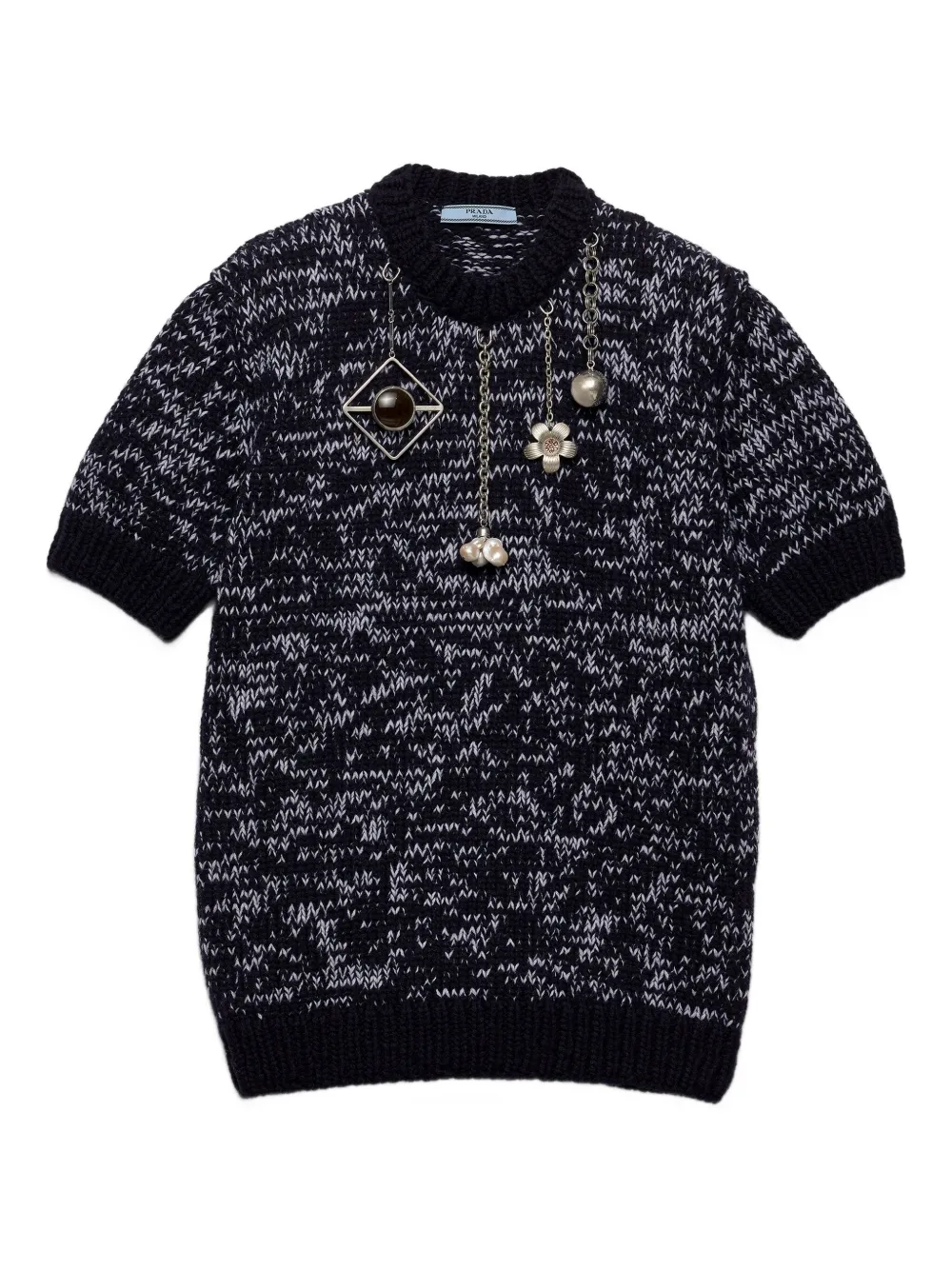 

Джемпер с короткими рукавами и украшением в виде кулона Prada, синий