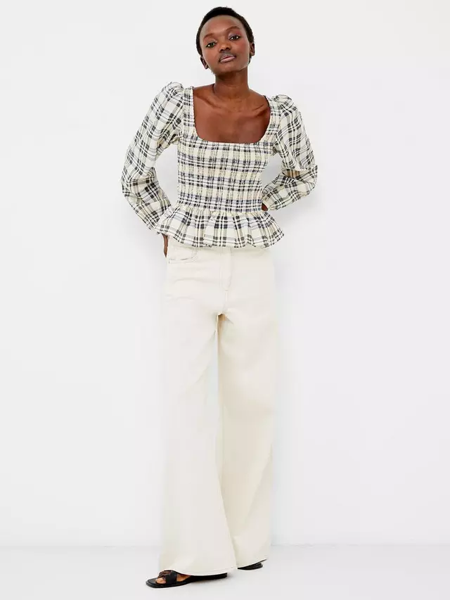 

Топ French Connection Ivy Check Smocked, цвет black ash/classic cream