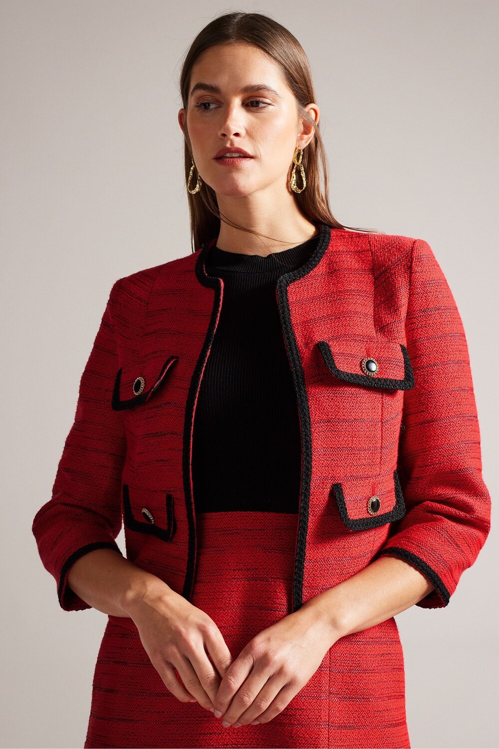 

Оливановый жакет из ткани букле Ted Baker, красный