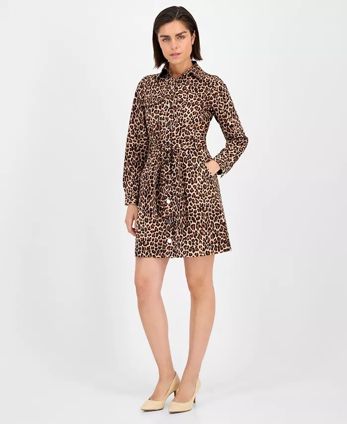 

Женское платье-рубашка с длинными рукавами и завязкой на талии Anne Klein, коричневый