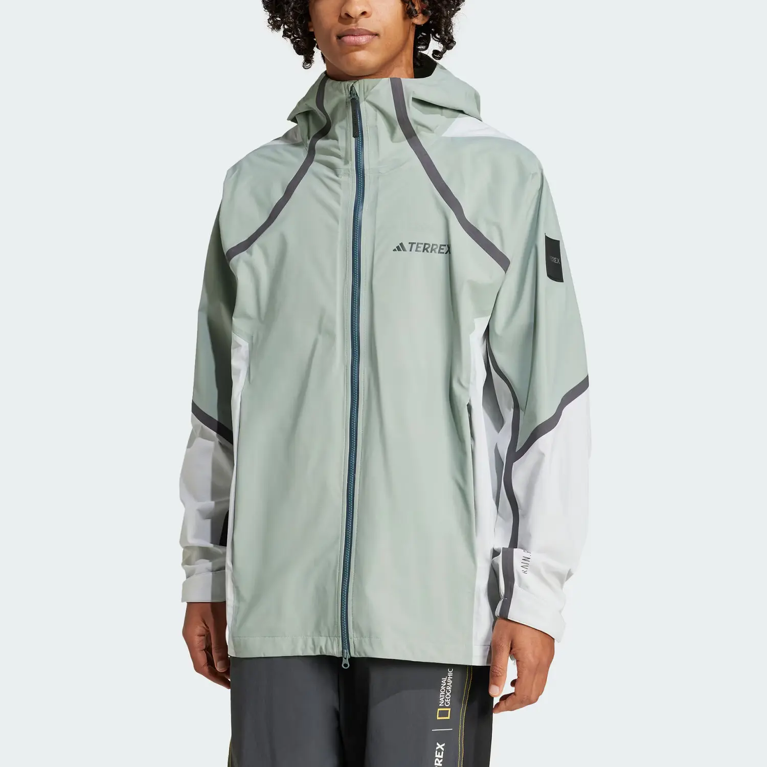 Adidas Национальный географический дождевик с капюшоном, Dusty Green — фото 3