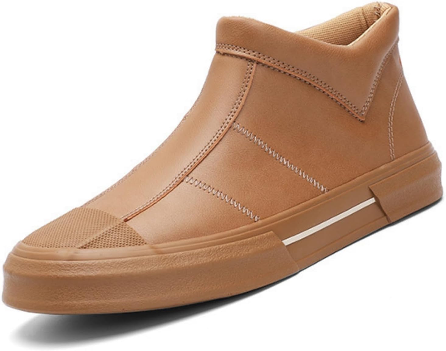 

Мужские итальянские высокие повседневные кожаные короткие ботинки с боковой молнией, водо- и противоскользящие, модного стиля, подходят для деловой носки, ботинки в стиле Челси Houdbdol, коричневый