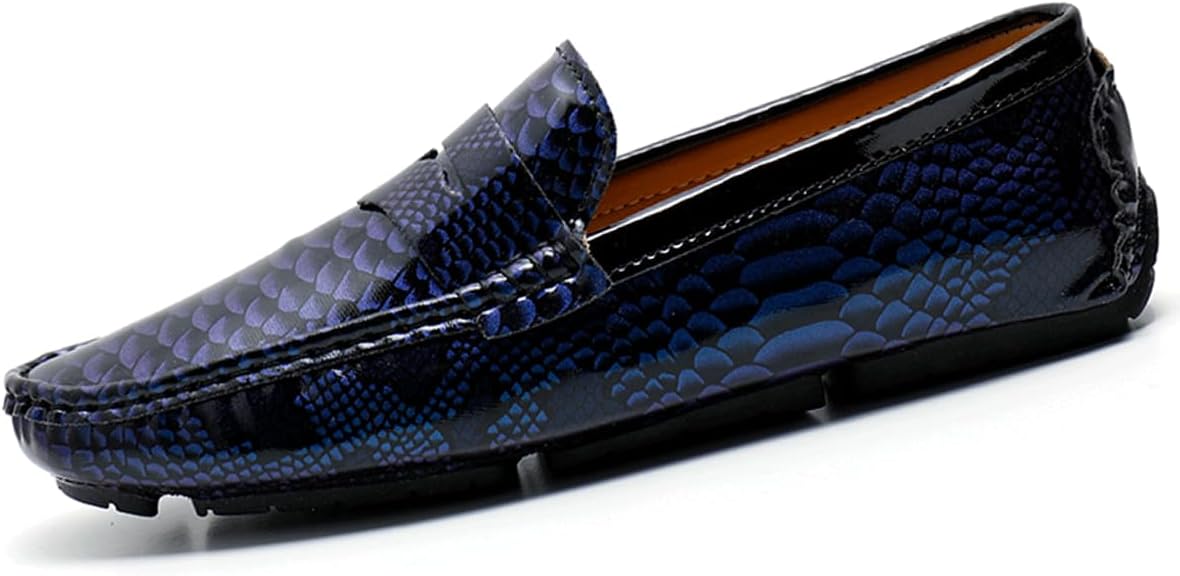 

Мужские слипоны-лоферы с принтом под змею, кожаная обувь для улицы Dacnakby, синий