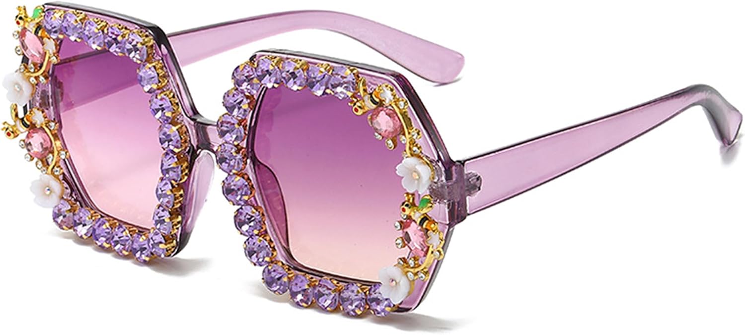 

bullabulling Большие солнцезащитные очки с бриллиантами для женщин, солнцезащитные очки с многоугольными стразами, винтажные солнцезащитные очки для мужчин, блестящие солнцезащитные очки для вечеринок, очки L05, Purple
