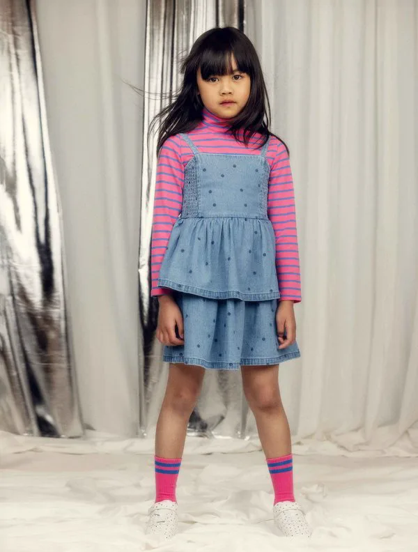 Платье в горошек с бретелями, джинсовое платье Mini Rodini, Blue