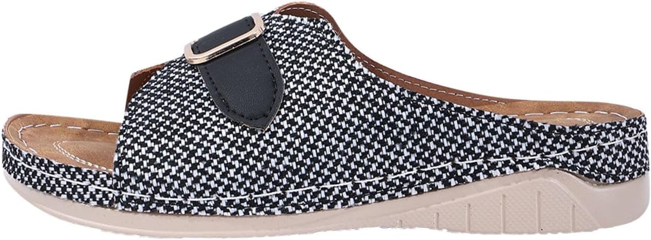 

Женские сандалии на плоской подошве с ортопедической поддержкой свода стопы, платформой икуна. Повседневные эспадрильи с открытым носком, широкой посадкой, домашние тапочки, летние пляжные модные туфли Generic, черный