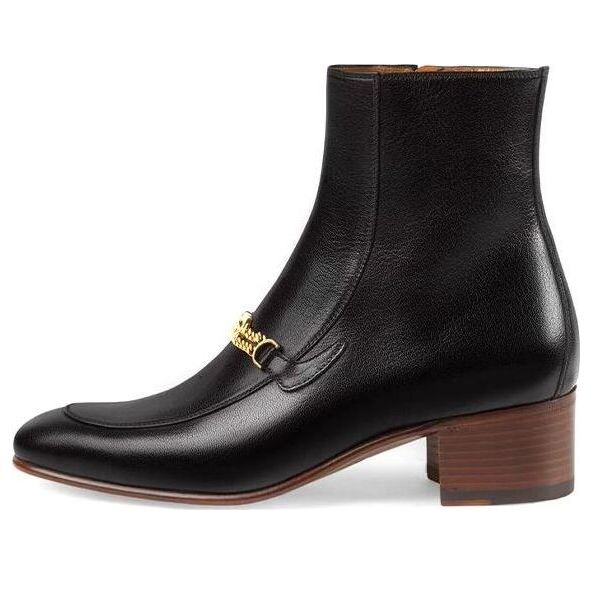 Кроссовки leather boots with interlocking g chains 'black' Gucci, черный