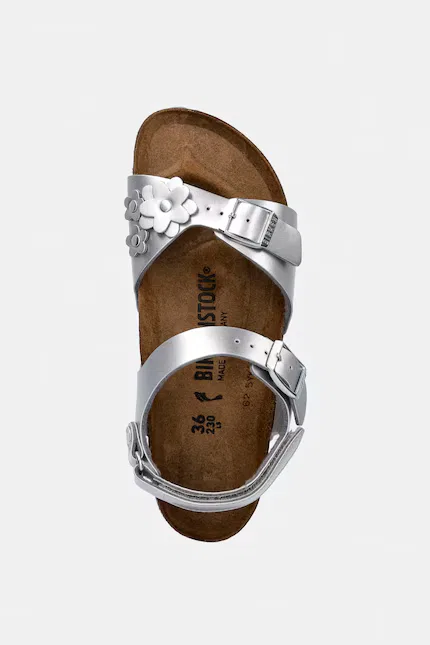 Сандалии детские на липучках Rio AS Kids Flowers Birkenstock, серебряный — фото 4