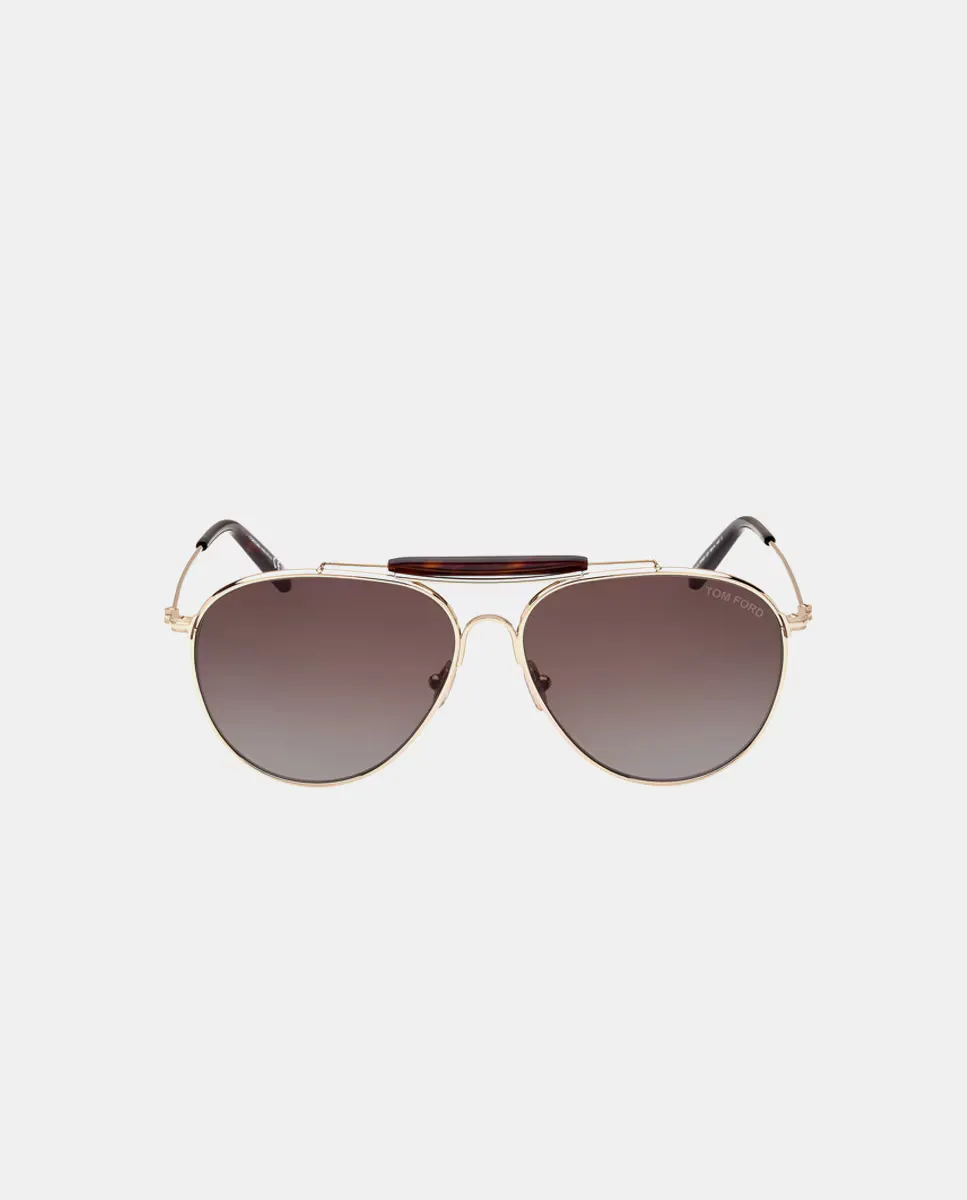 

Мужские солнцезащитные очки-авиаторы из золотистого металла Tom Ford, золотой