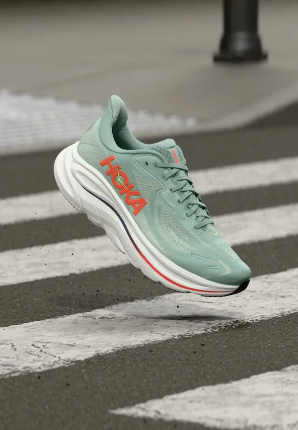 Кроссовки для бега по шоссе clifton 10 Hoka, Sage/Neon Flame