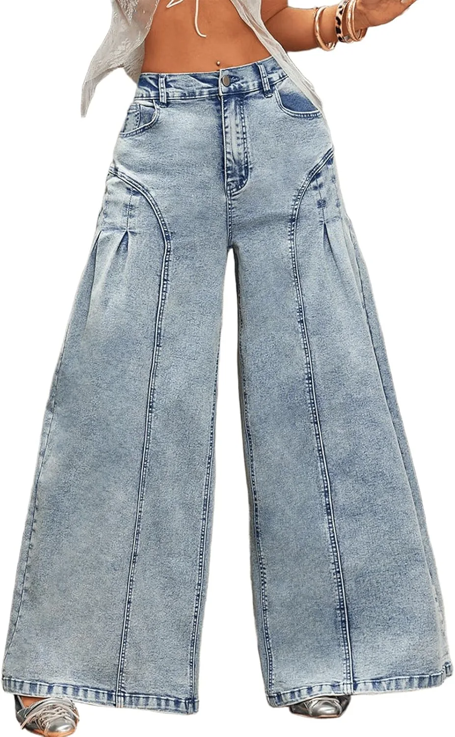 

Viatabuna джинсы с высокой талией и плиссировкой, широкие, свободные