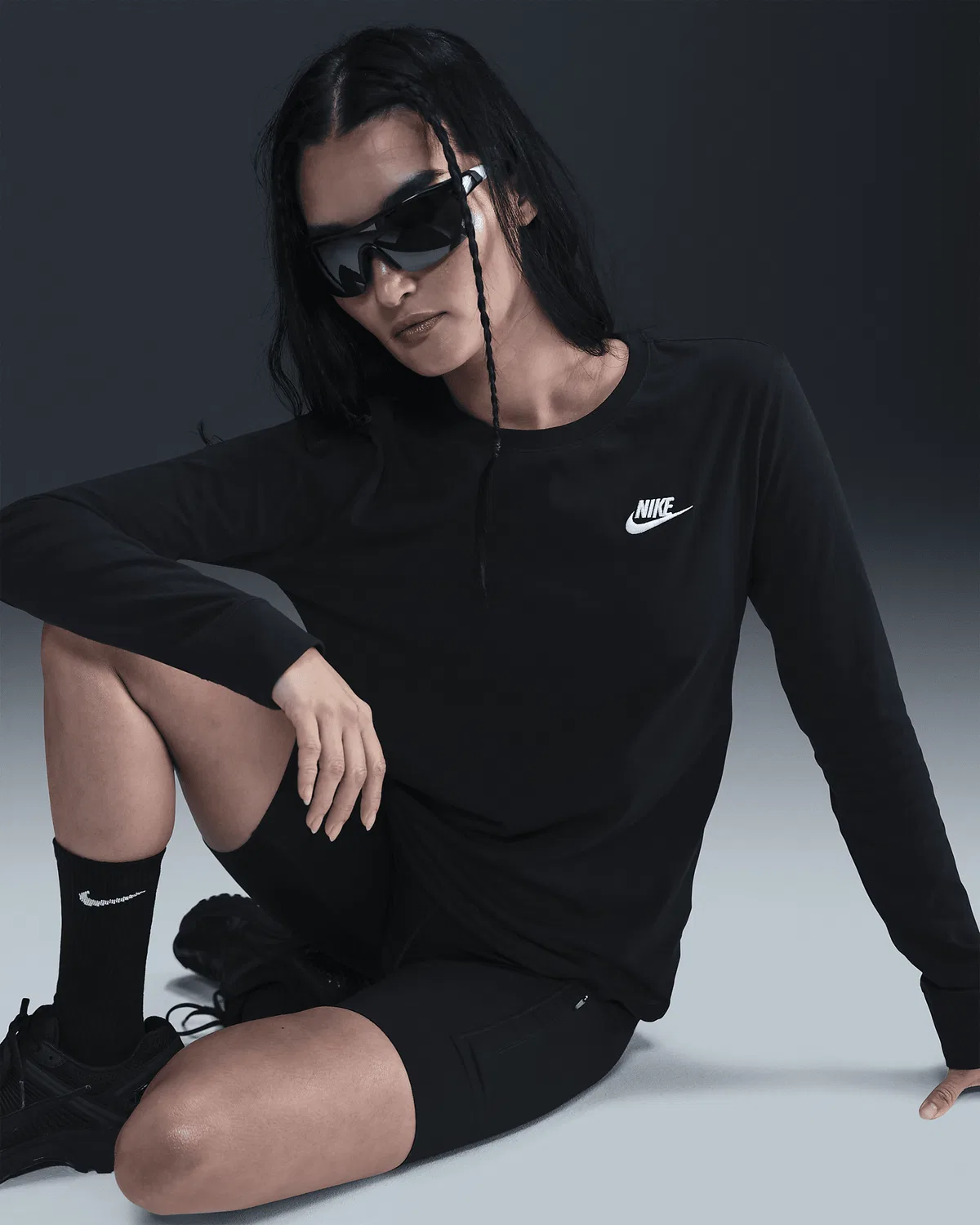 Женская футболка с длинным рукавом Nike Sportswear Club, Black/White