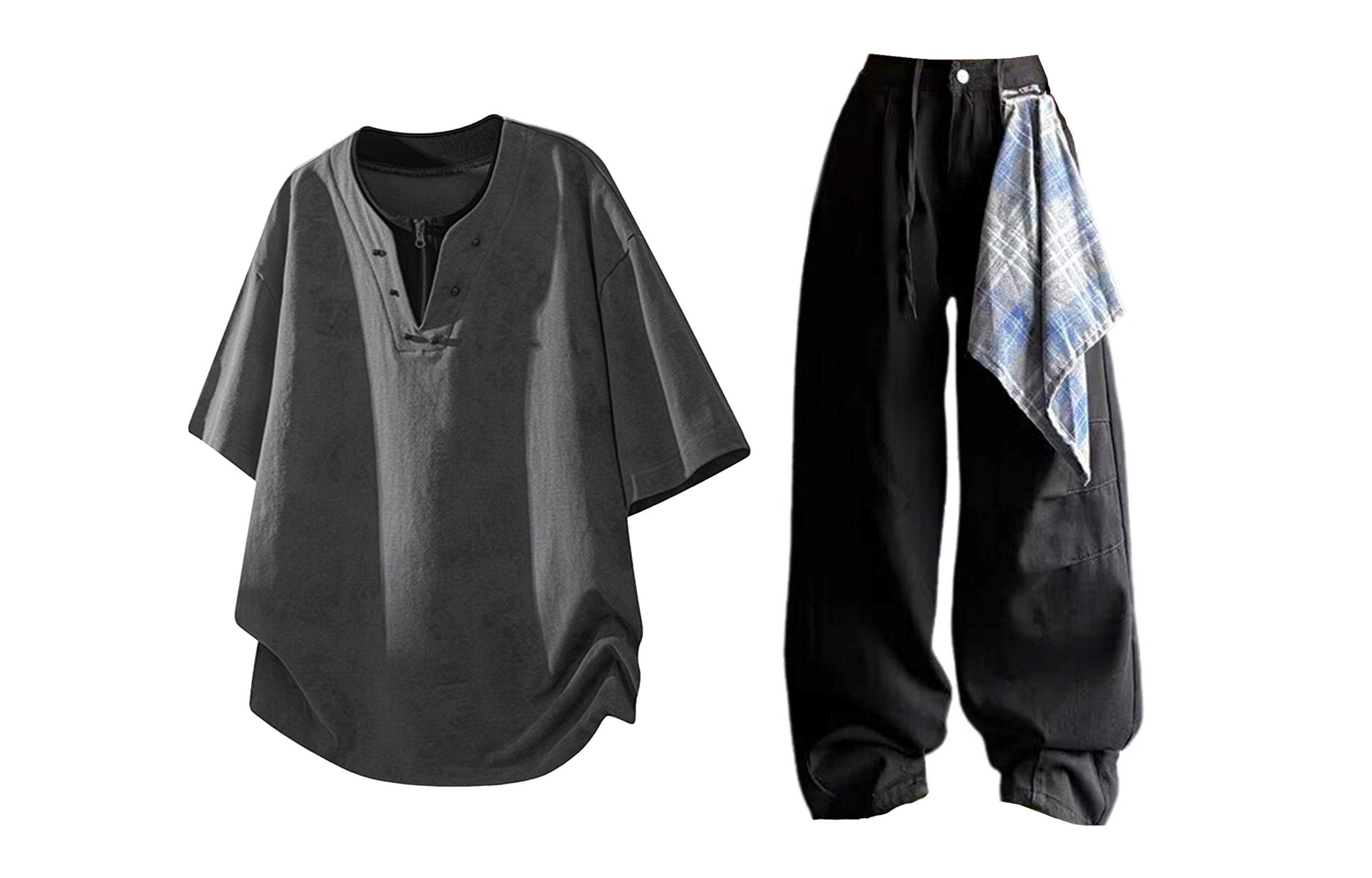 

Повседневная спортивная одежда Unisex V-образный вырез Moderate X1617, серый tie-dye short-sleeved+черный knife-edge jeans