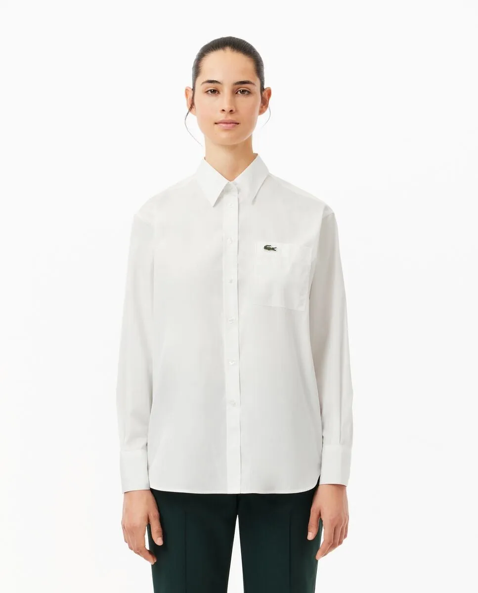 

Женская хлопковая поплиновая рубашка оверсайз с длинным рукавом Lacoste, белый