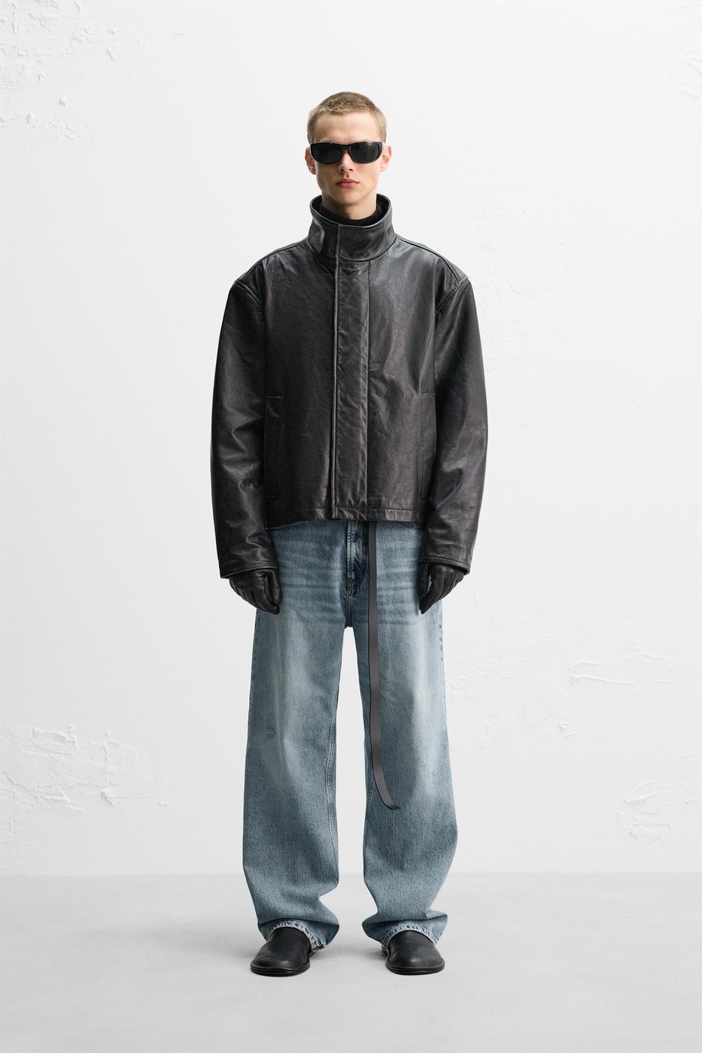 

Кожаная куртка ZARA, коричневый