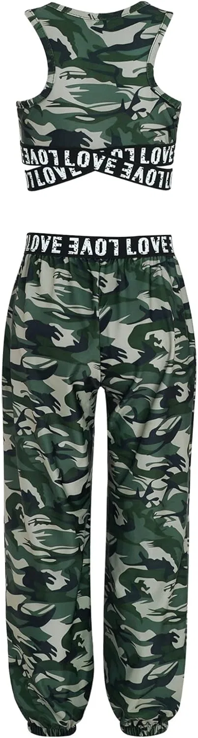 Детский спортивный костюм для девочек Mufeng топ и леггинсы, Camouflage Green — фото 2