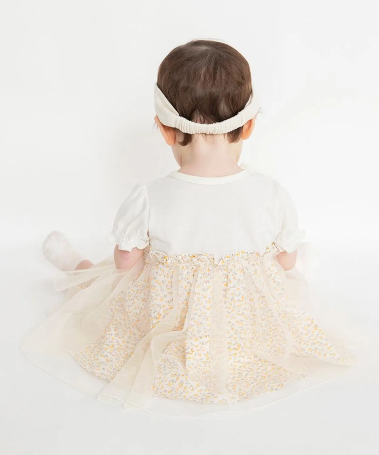 Комбинезон-доггинг с цветочным принтом и тюлем, полиэстер, хлопок, желтый — фото 4