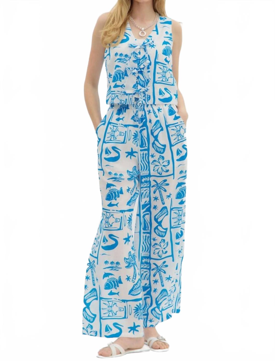 

Брюки-накидки с курортным узором синего цвета Entro, синий