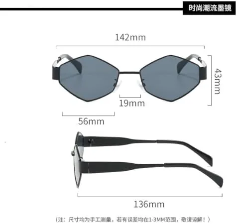 

Модные многоугольные солнцезащитные очки для женщин, винтажные ромбовидные солнцезащитные очки с металлической оправой, панк-очки для мужчин MTZJH, Black Clear