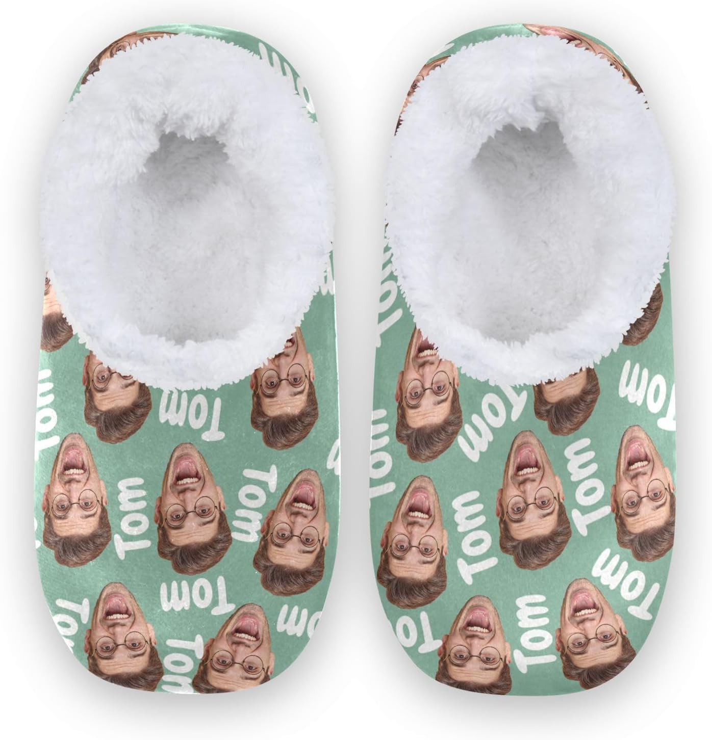 

Женские и мужские домашние тапочки с закрытой пяткой из мягкой памяти, с вязкой, подкладкой из флиса, с фото лица и текстом, теплые носки для отеля, дома и улицы Innewgogo, зеленый