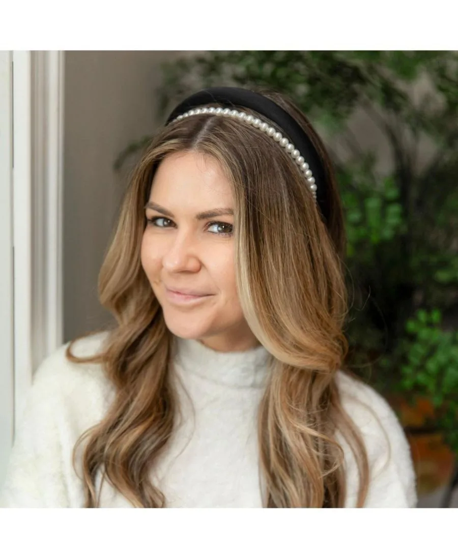 Headbands of Hope Классический комплект из двух повязок на голову - черная и жемчужная — фото 2