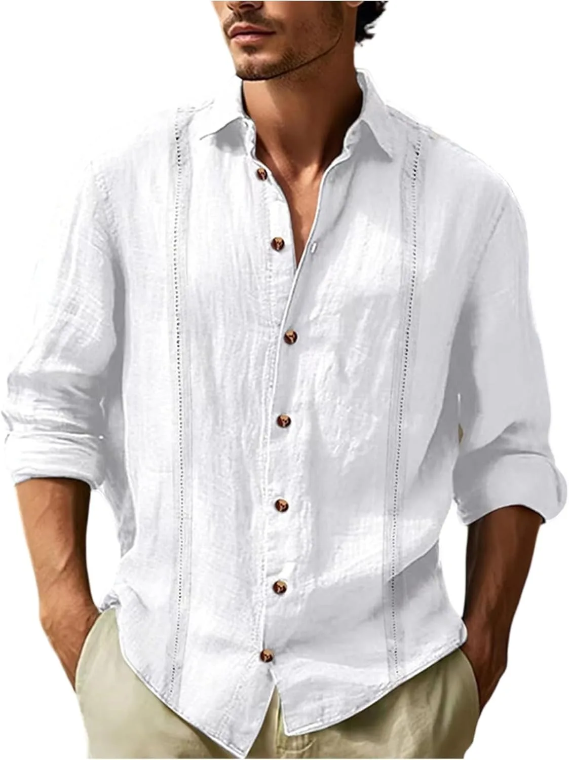 

Мужская льняная рубашка-поло с 3/4 рукавом BEIBEINOYA