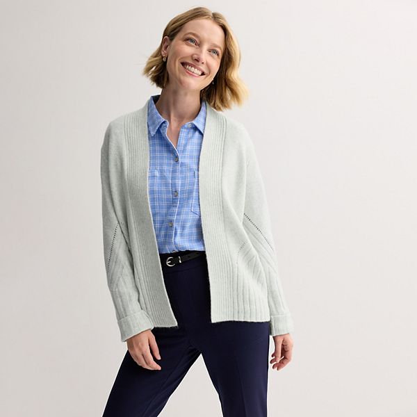 

Женский кардиган с открытой передней частью и резинкой Croft & Barrow, Dark Moonbeam Heather