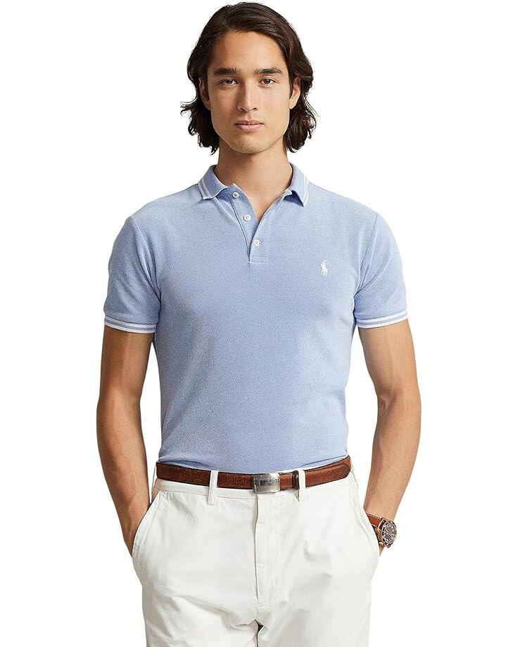 

Поло Polo Ralph Lauren Custom Slim Fit Stretch Mesh Shirt, цвет New England Blue/White