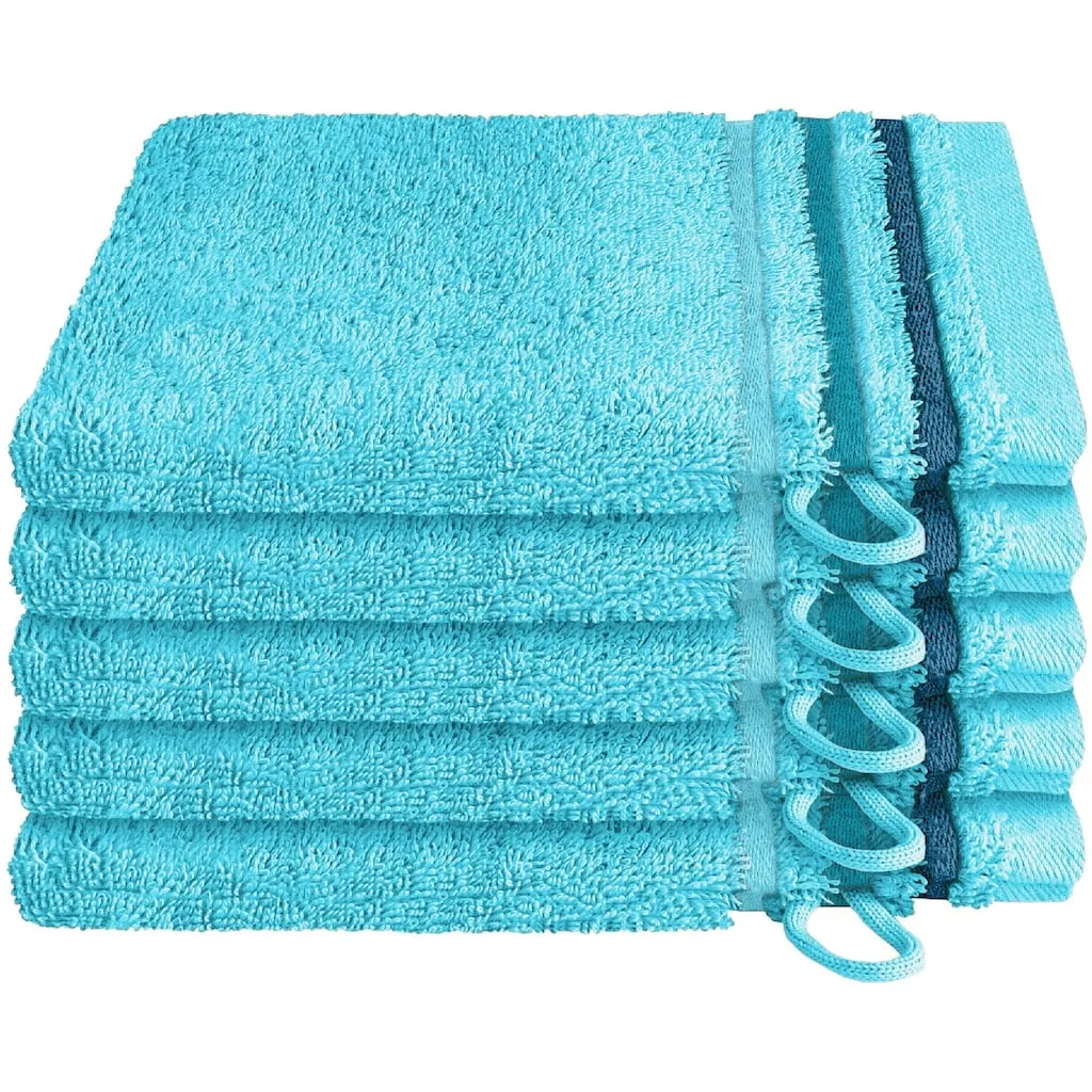 

Мочалка Skyline Color из 100% хлопка с элегантной полосатой каймой MADE IN GREEN by OEKO-TEX Schiesser, бирюзовый