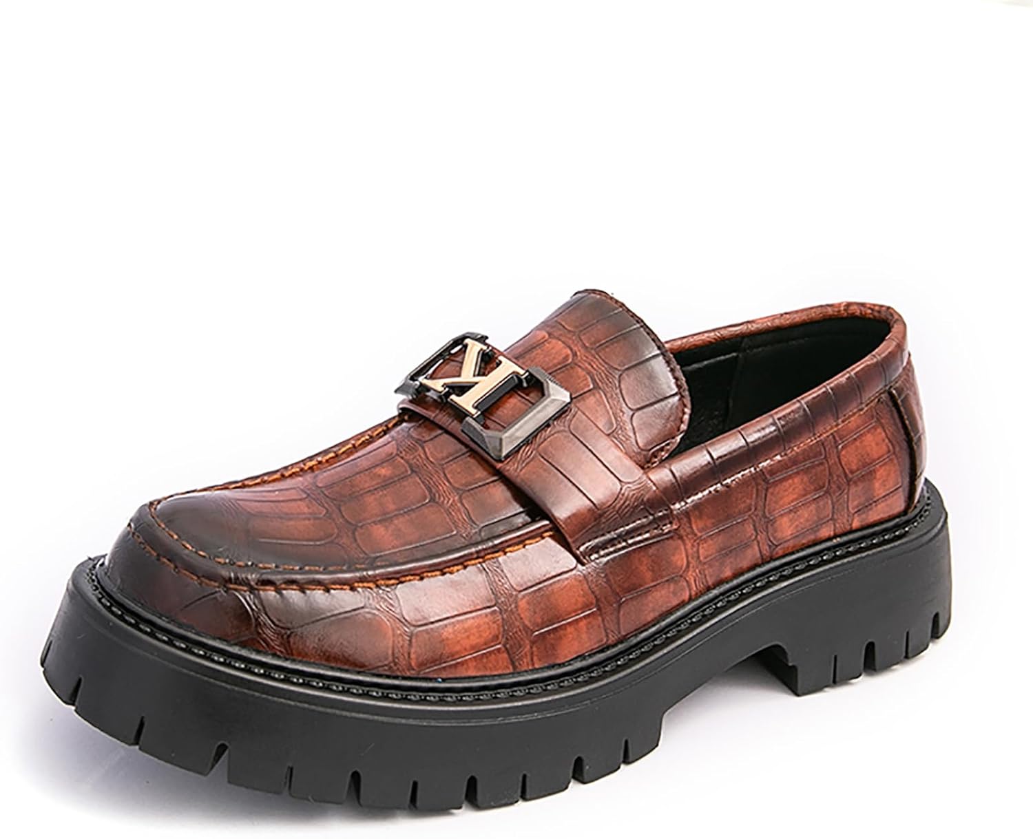 

Мужские слипоны с принтом, кожаной подошвой на платформе и утяжеленной подошвой, с металлической пряжкой, круглым носком, комфортные, без застежки, пенни-лоферы, повседневные, противоскользящие, оксфорды для бизнеса, вечеринок и свадеб Mviobuy,...