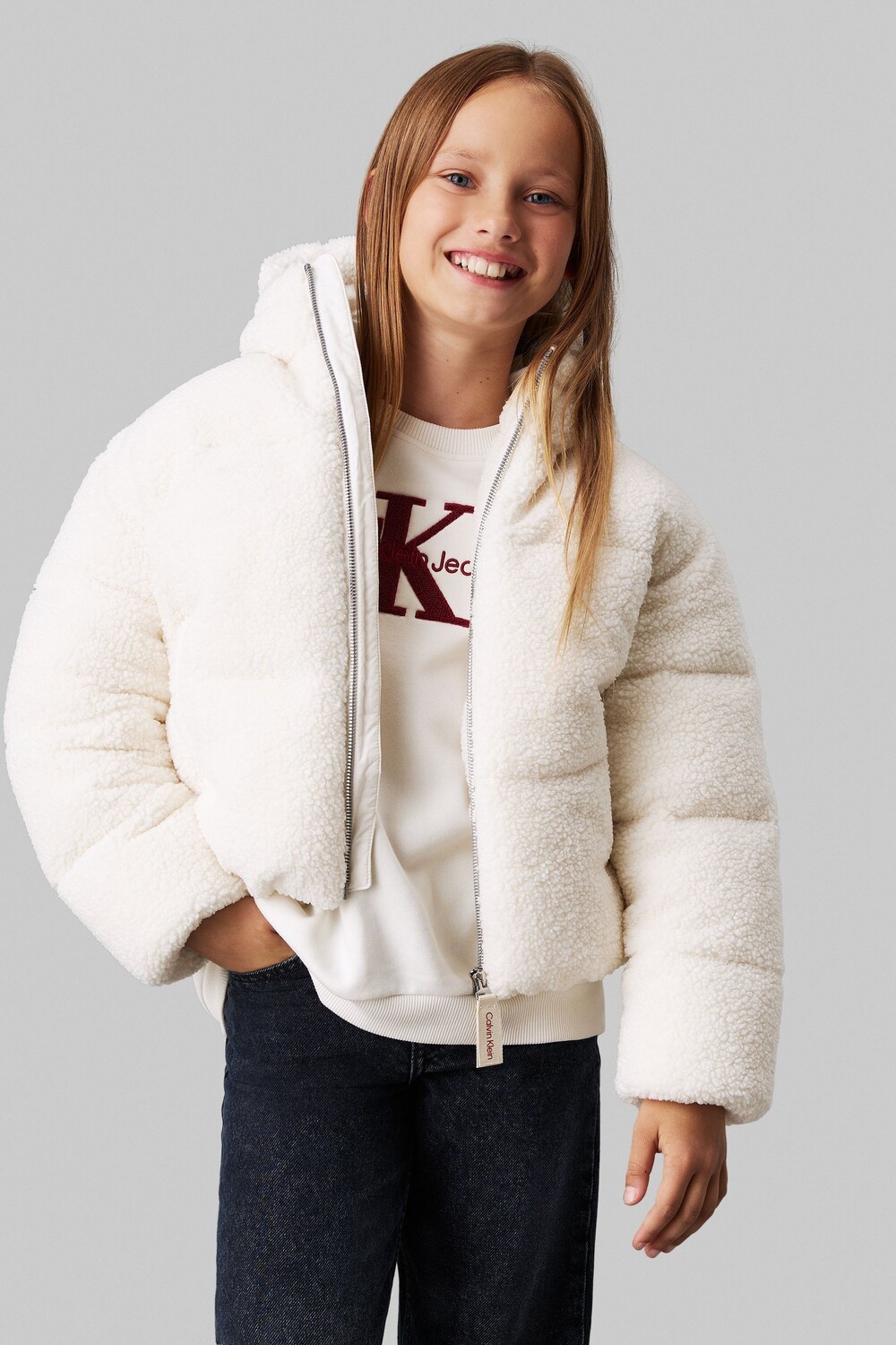 

Пуховик с капюшоном Тедди Calvin Klein, белый