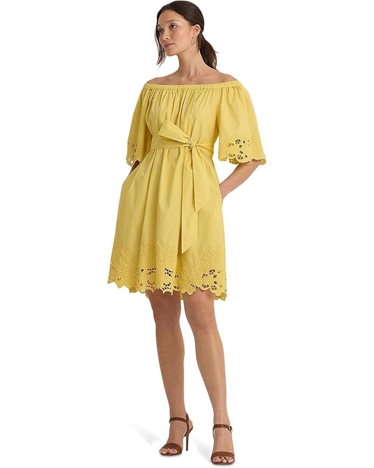 

Платье Lauren Ralph Lauren Eyelet Cotton Off-the-Shoulder Dress, цвет Primrose Yellow