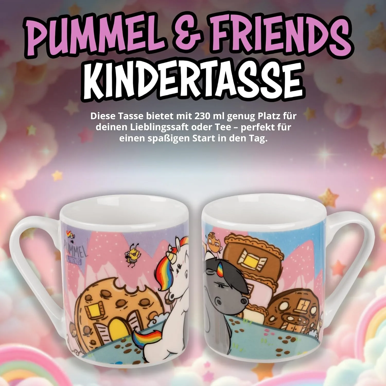 United Labels Pummel & Friends детская кружка 230 мл, Pummeleinhorn & Grummeleinhorn, разноцветная, керамическая кружка для детей, чашка для какао и чая — фото 2