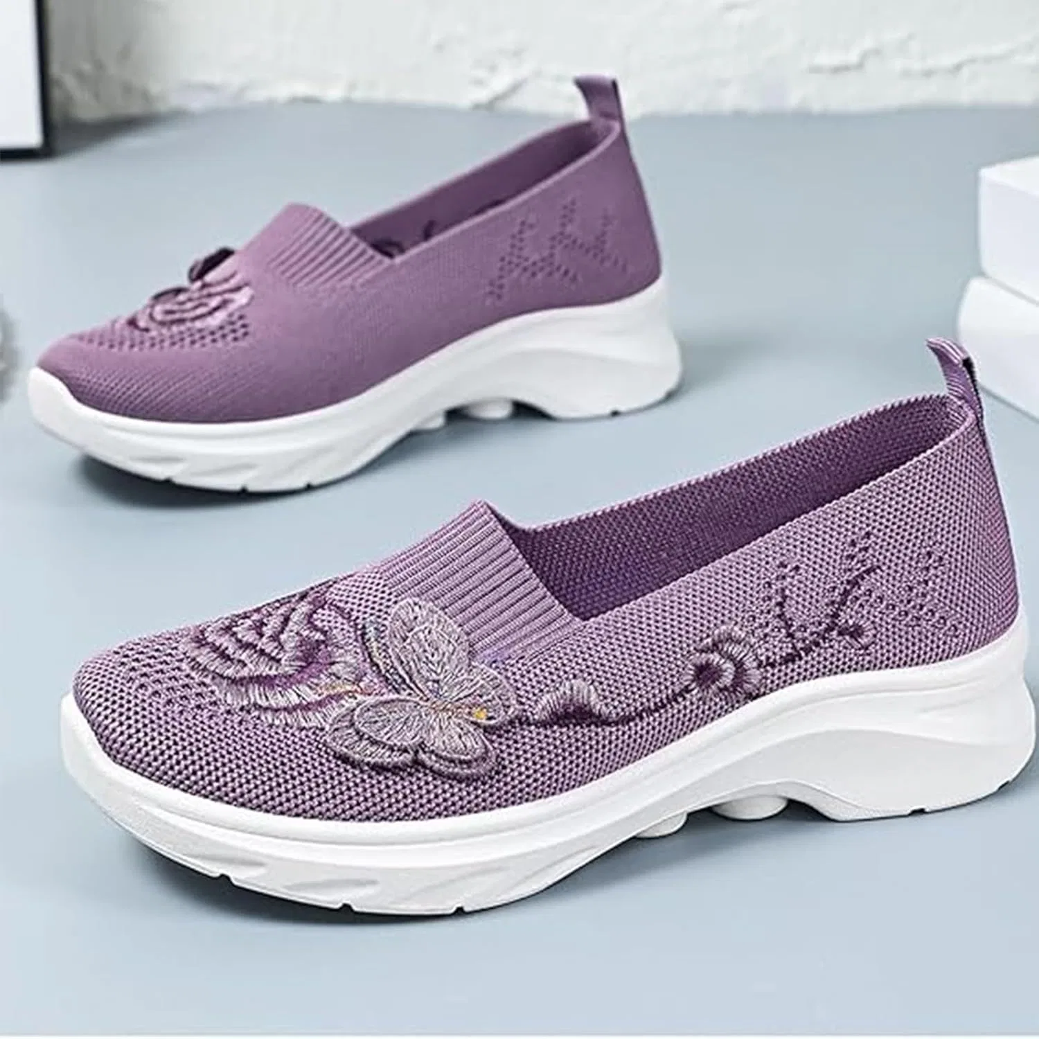 Лоферы дышащие с вышивкой, Purple Kldyj — фото 3