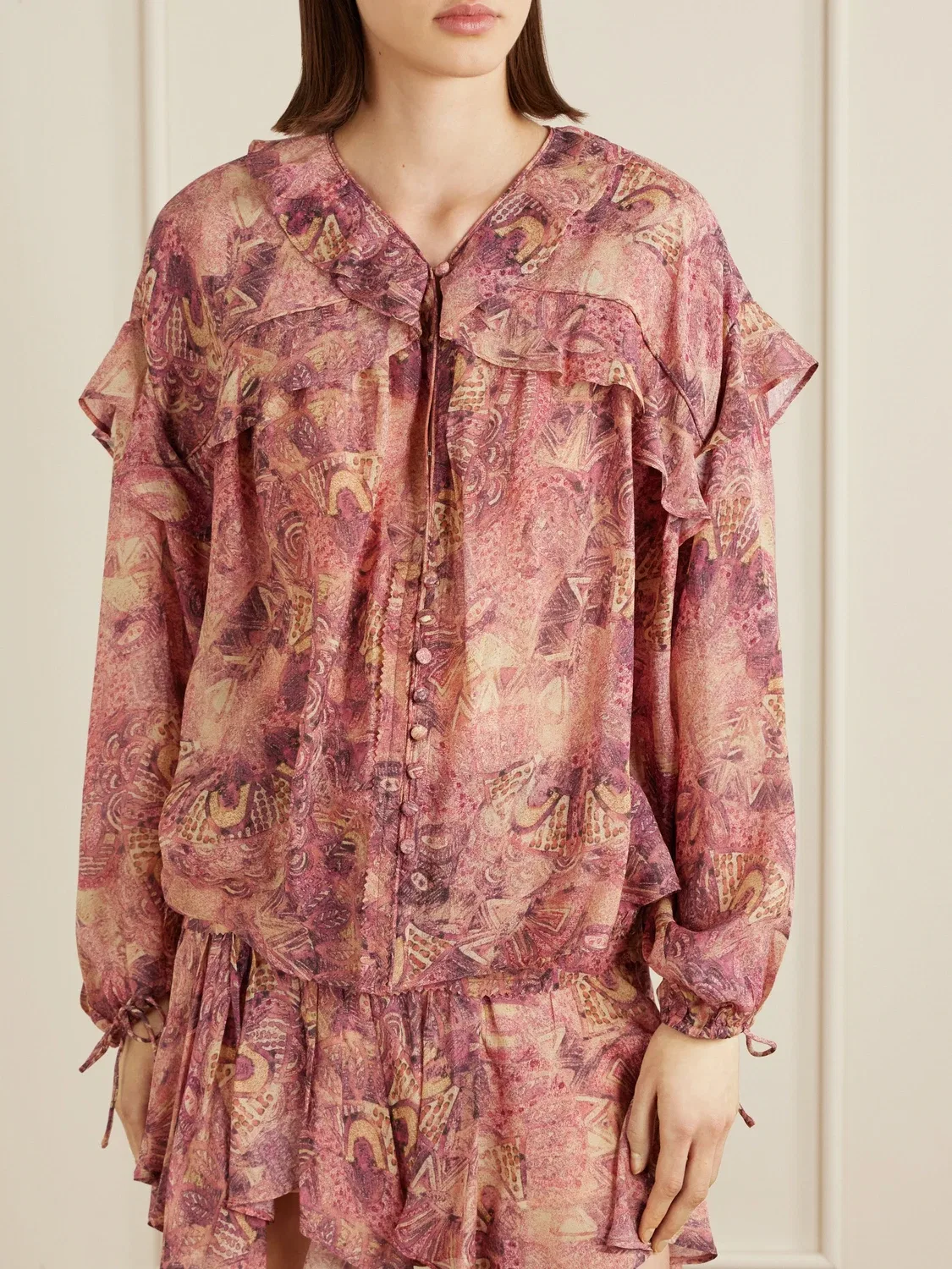 Блузка Charis из шелкового шифона ISABEL MARANT, розовый — фото 3