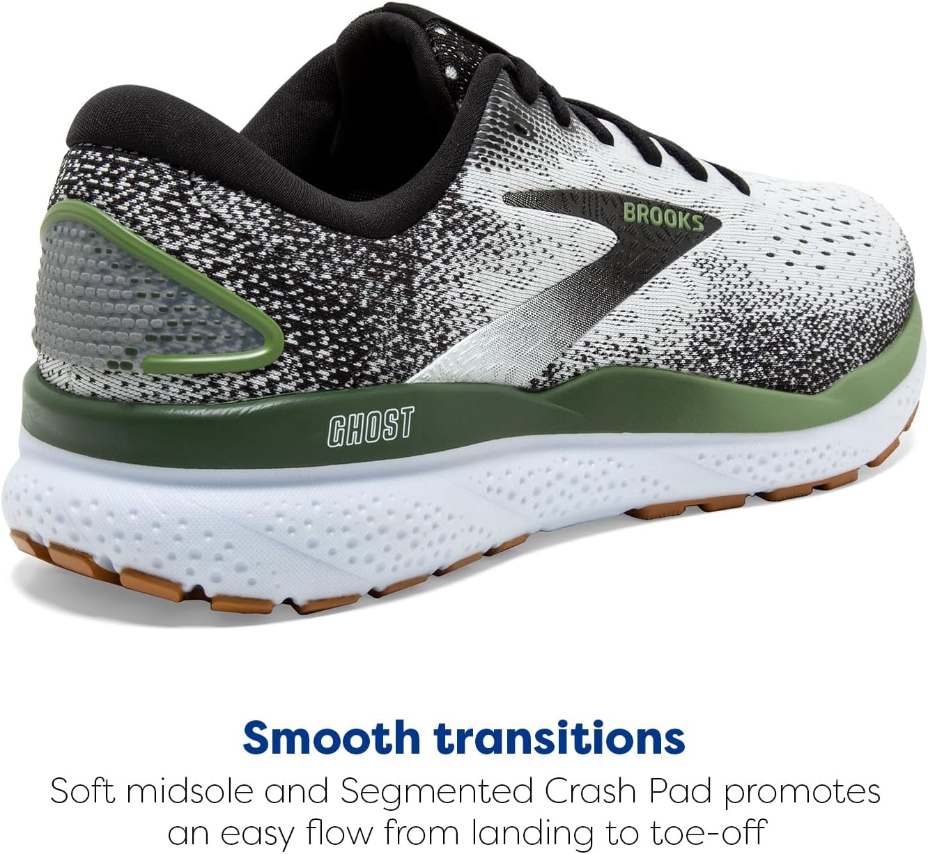 Мужские нейтральные беговые кроссовки Brooks Ghost 16, белый/черный/зеленый — фото 3