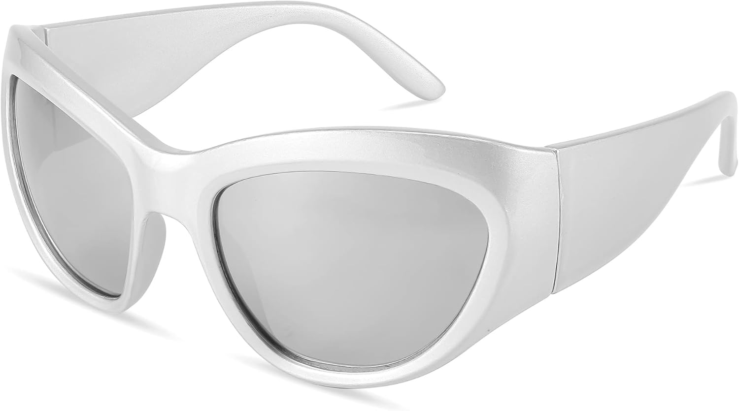 

FEISEDY Модные солнцезащитные очки в стиле Y2k для женщин и мужчин, большие солнцезащитные очки-щит, стильные очки с обтекаемой формой, футуристические очки B2359, 002 Silver Frame/White Mirrored Lens