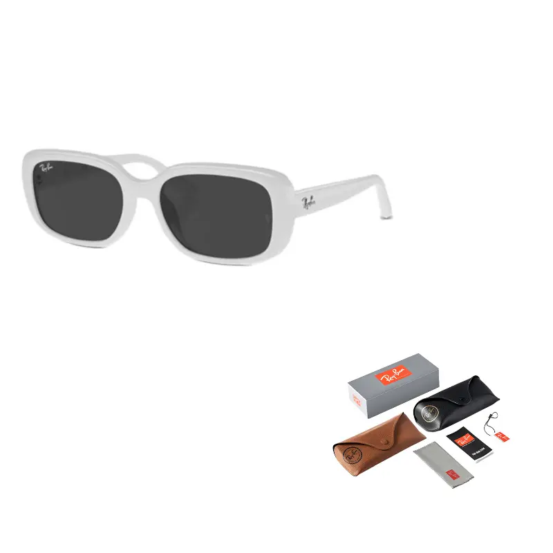 

RayBan Экологичные прямоугольные солнцезащитные очки унисекс белые, White