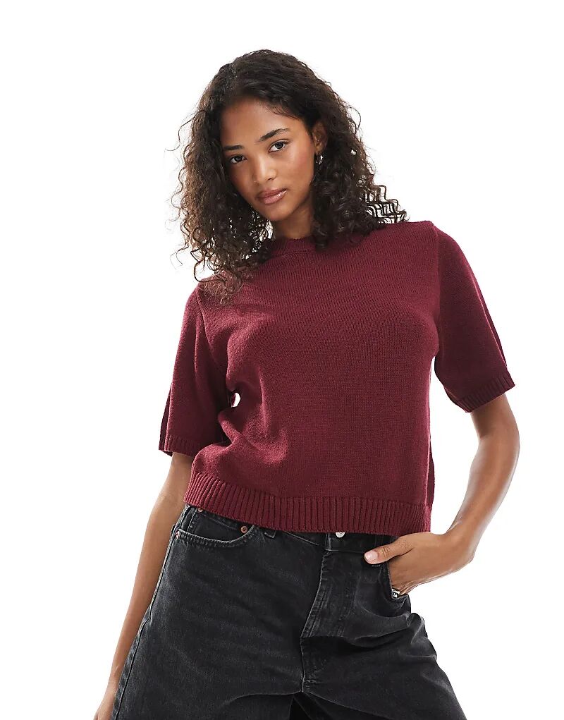 

Трикотажный топ с короткими рукавами ASOS DESIGN красного цвета