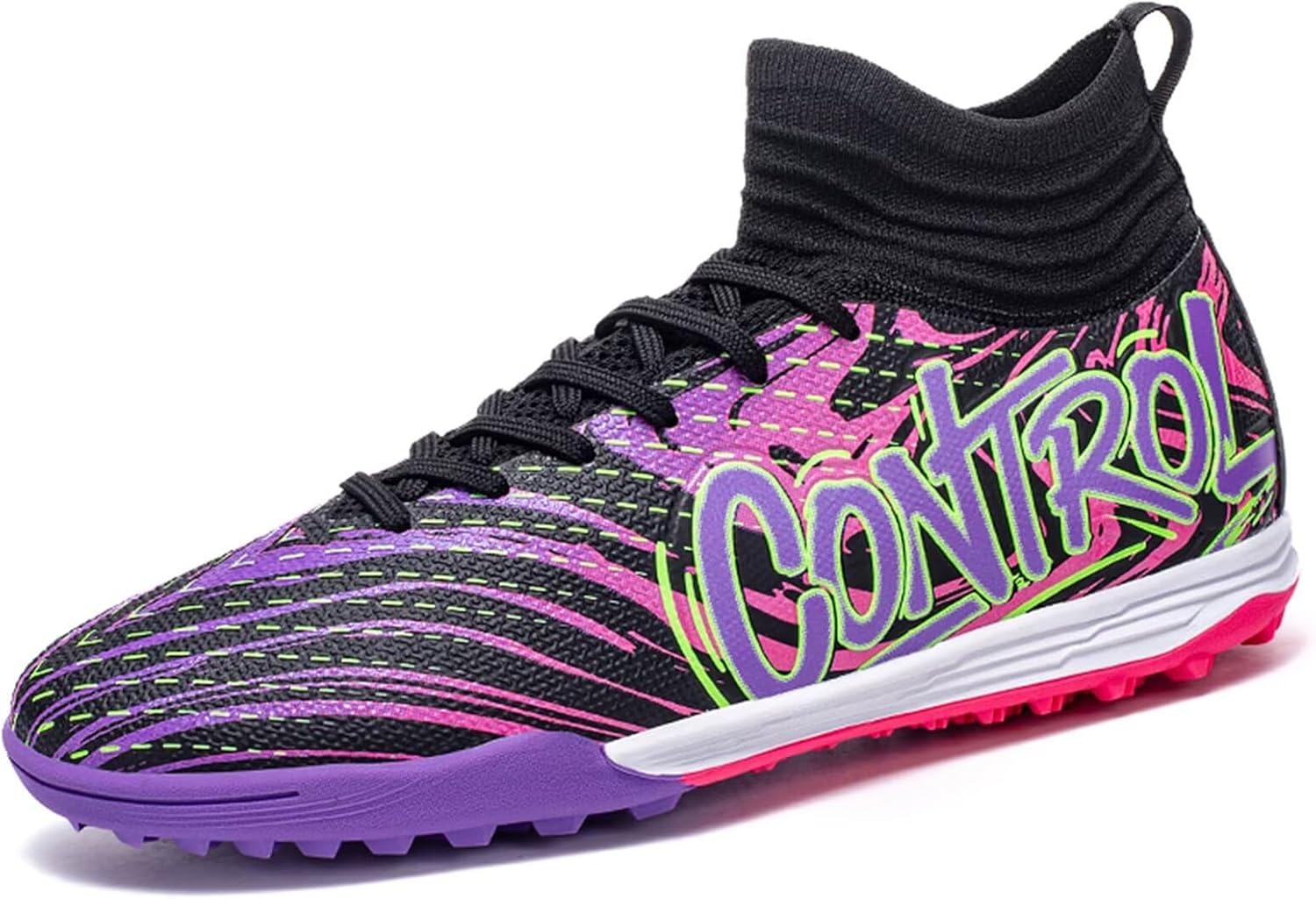 

Мужские футбольные бутсы для искусственного газона, женские и детские высокие футбольные бутсы для игры в помещении, спортивные бутсы до щиколотки с шипами для игры в помещении AG Purfitall, черный