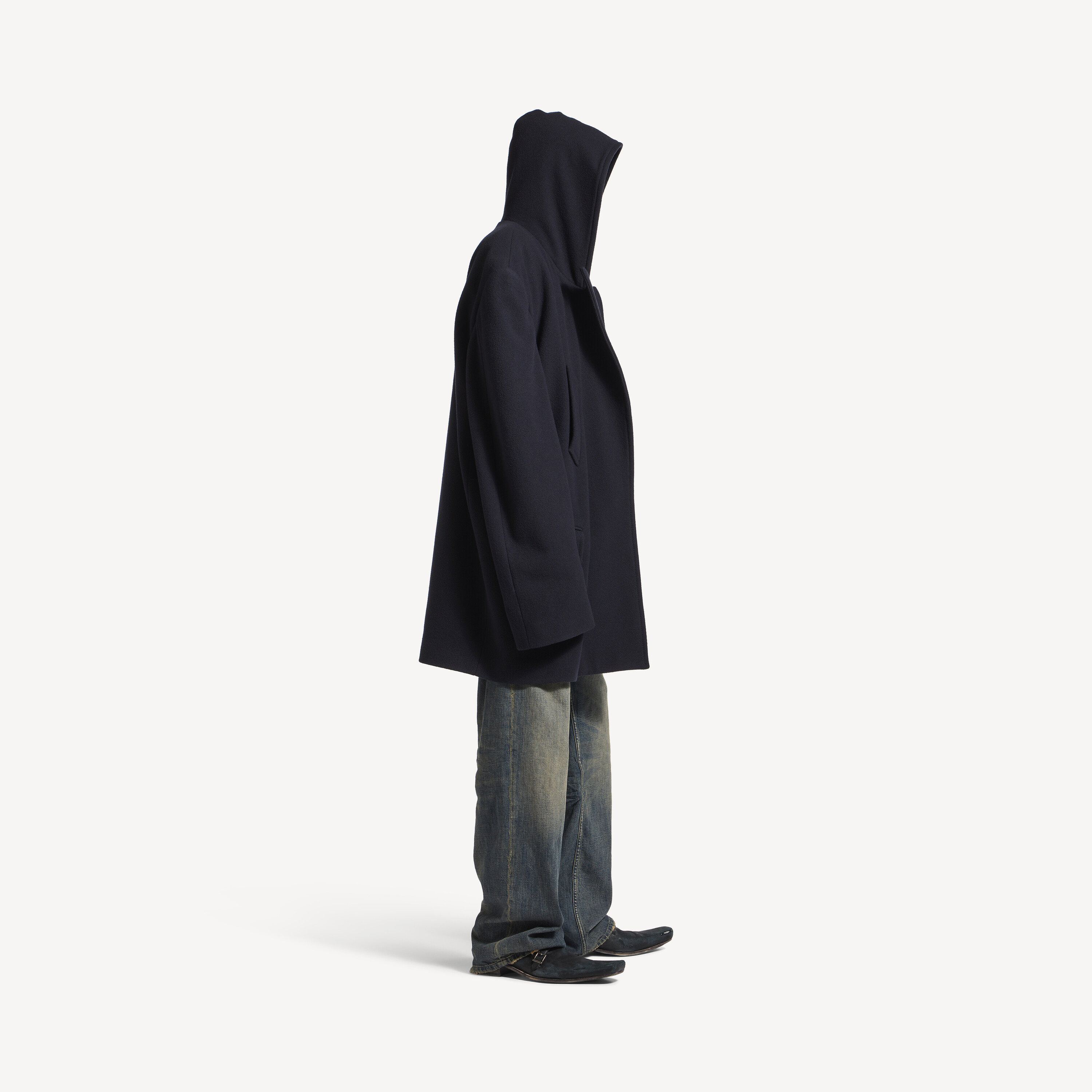 Мужское укороченное пальто с капюшоном темно-синего цвета BALENCIAGA, темно-синий — фото 2