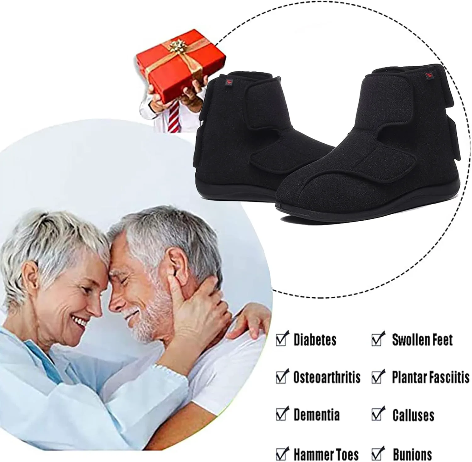 

Мужские широкие прогулочные ботинки, мужские диабетические ботинки, высокие регулируемые тканевые ботинки, кроссовки для пожилых женщин, беговые кроссовки, дышащие кроссовки, домашние тапочки, мужские 10/женские 11 Generic, черный